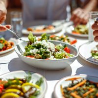 foto mange tallerkener med ulike salattyper